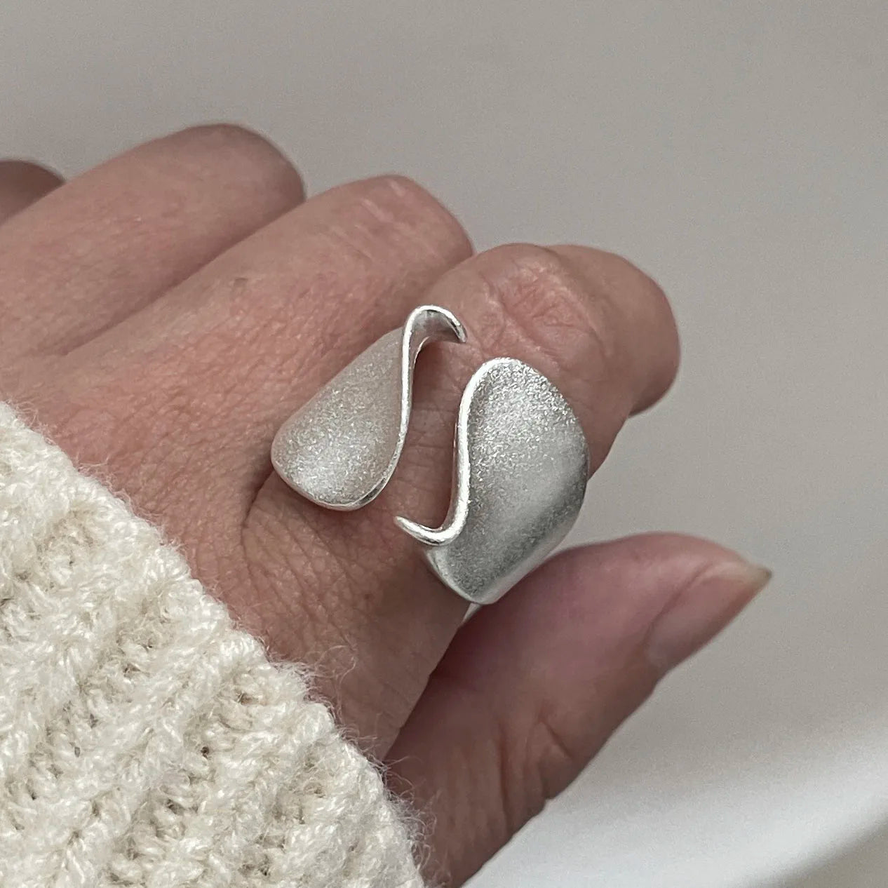 Simon's 925 Sterling Silver, Couple Minimalist, Trendy Handmade Bump, Open Adjustable Ring