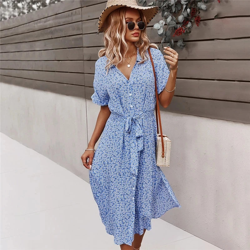 Kim's holiday Short Sleeves Ruffles casual elegant midi dress