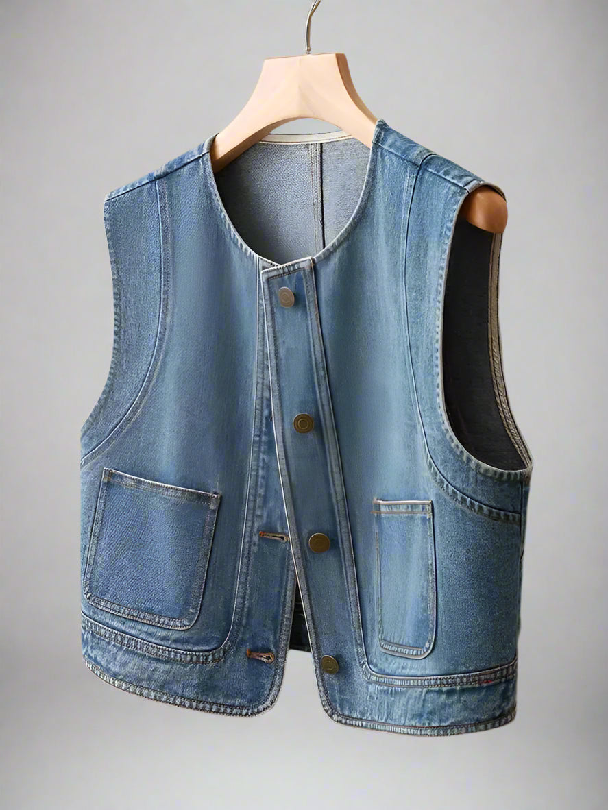 Heba's Casual, Trendy, Stylish, Waistline, Cotton, Denim, Pockets, Jeans Vest