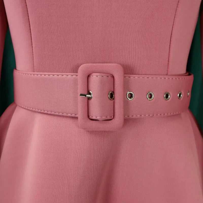 Deborah's Stylish, Formal, Trendy, A-Line, Classy, Sleeves, Belted, Midi, Office Dress