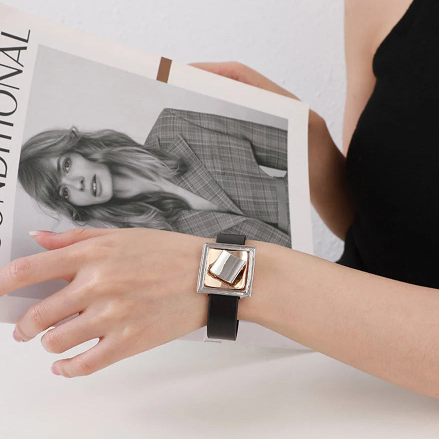 Zein's Trendy, Stylish, Magnet Lock, Statement, Leather, Geometric, Bangles Bracelet