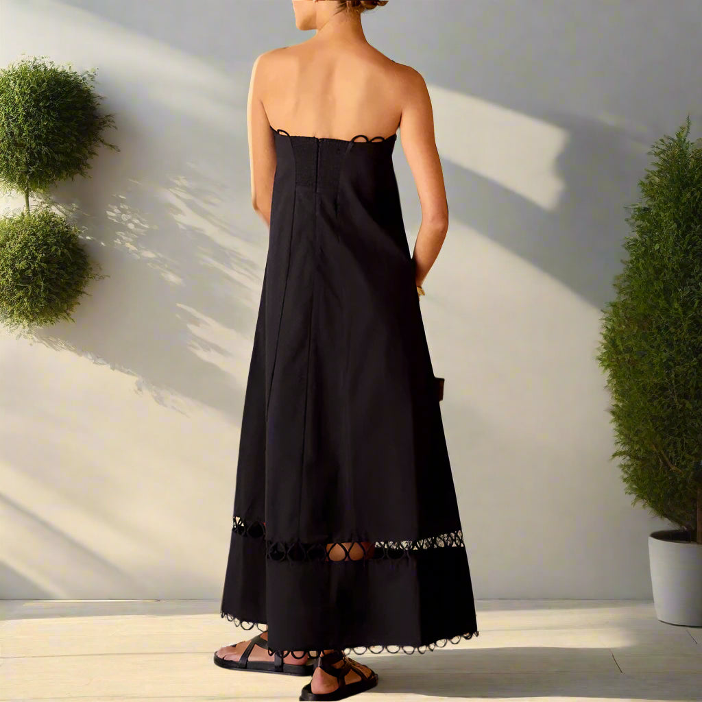 Nana's Strapless, Trendy, Boho, Stylish, Hollow Out, Midi, A-Line, Cocktail, Summer Dress