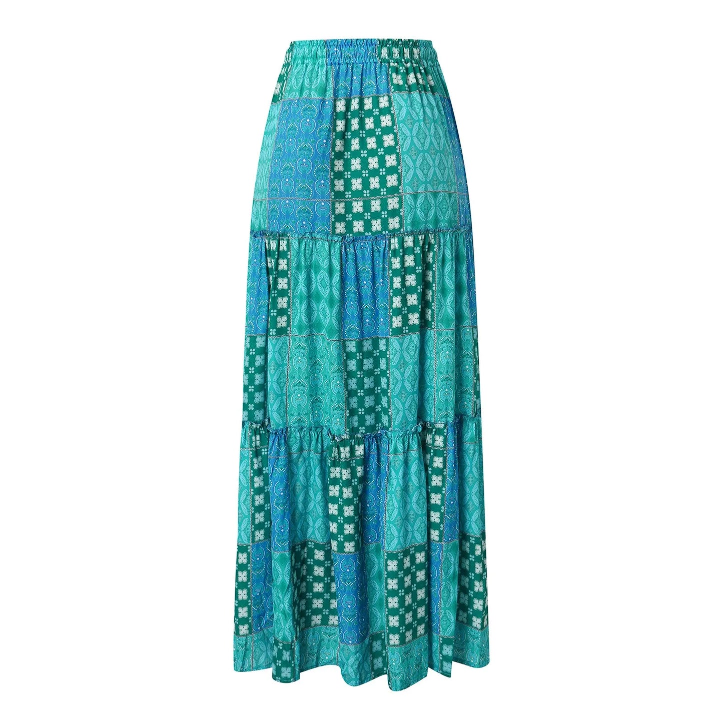 Vivian's elastic waist casual boho Maxi skirt with elastic waist