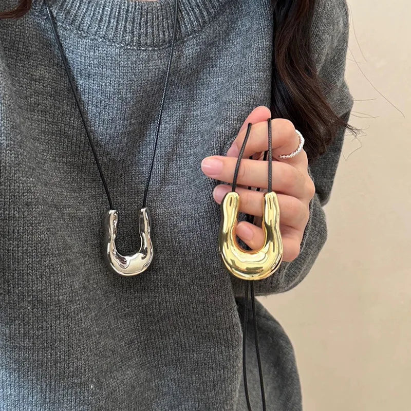 Harriet's Horseshoe, Punk Adjustable, Trendy, Stylish, Vintage, Leather Rope, Pendant Necklace