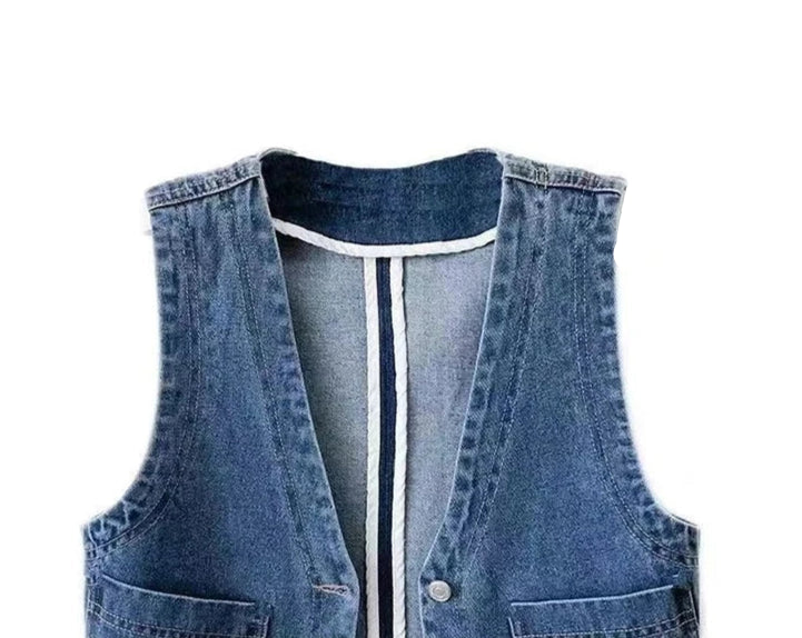 Dina's Casual, Trendy, Stylish, Waistline, Cotton, Denim, Pockets, Jeans Vest