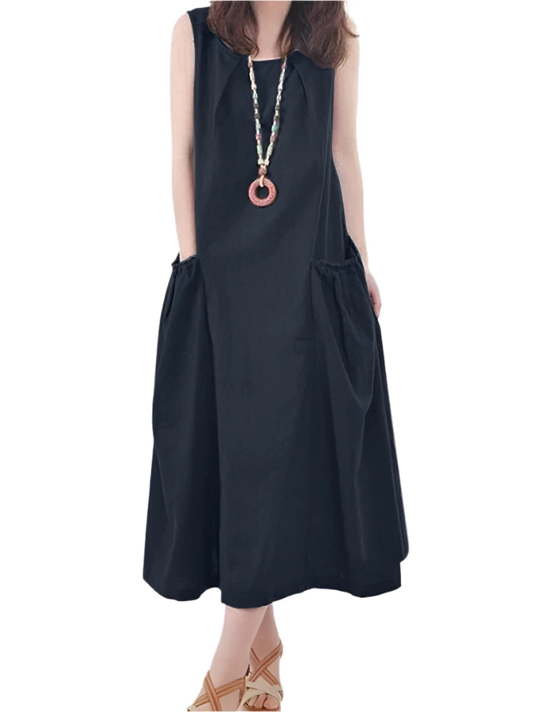 Ann's Loose Casual Sleeveless Long Dress with pockets