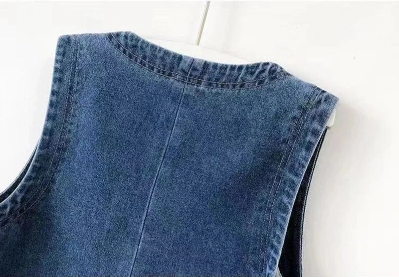 Dina's Casual, Trendy, Stylish, Waistline, Cotton, Denim, Pockets, Jeans Vest