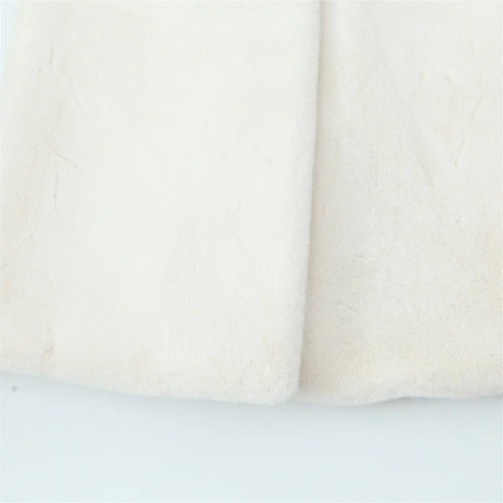 Linda's White, Faux Fur, Trendy, Stylish, Elegant, Long, Warm, Single breasted, Belted Coat