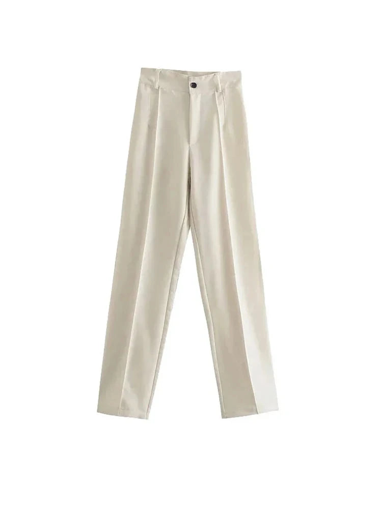 Huda's chic office straight leg high-waist pants with zipper