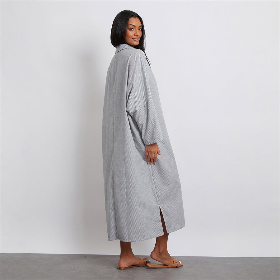 Rosa's Baggy, Loose, Striped, Trendy, Stylish, Boho, Vintage, Long Sleeves, Long Shirt Dress