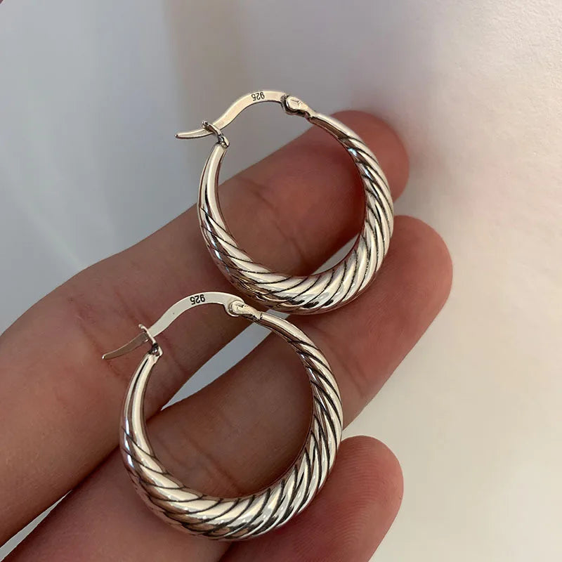 Sandra's 925 Sterling Silver, Vintage, Retro, Trendy, Hooped Earring