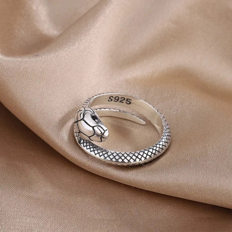 Karen's 925 Sterling Silver, Couple Minimalist, Handmade, Simple, Adjustable, Snake Ring