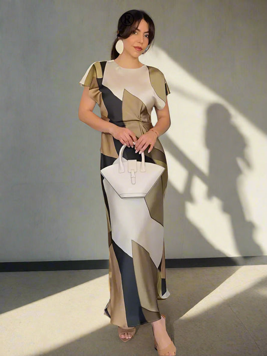 Maggie's Printed, Pullover, Stylish, Trendy, Short Sleeves, Mid-Calf Dress