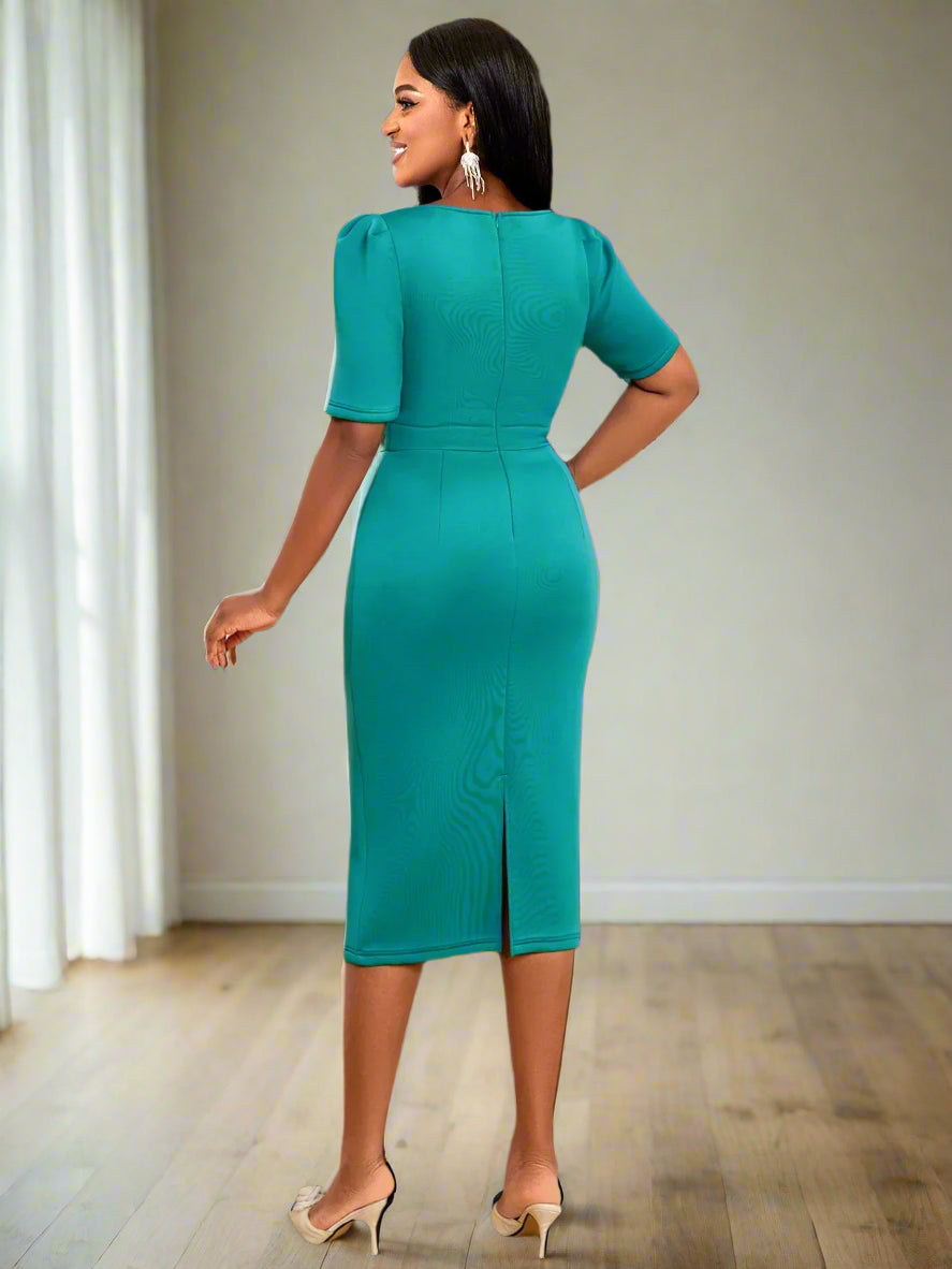 Dolly's Body-con, Sheath, Stylish, Trendy, Office Style, 3D Flower, Half Sleeves,Knee Midi Dress