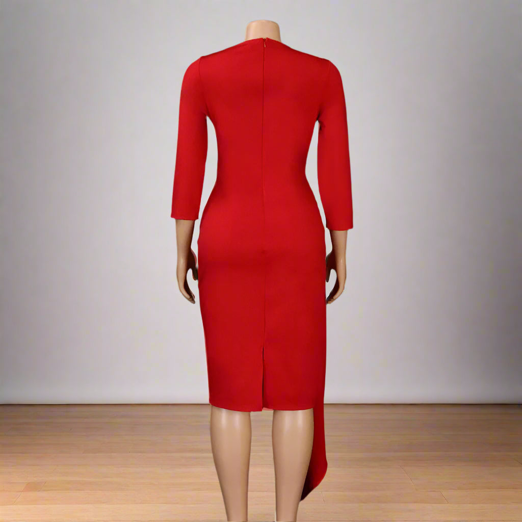 Yousra's Professional, Skew Neck, Sheath Profile, Sleeves, office Style, Midi Dress