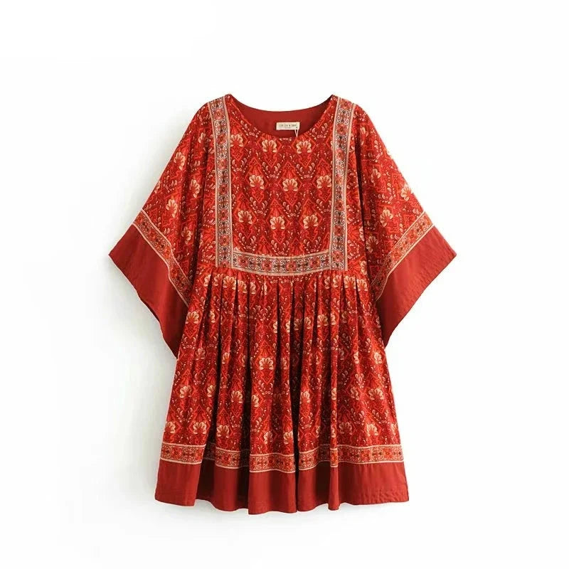 Maria's Short sleeves Loose Mini Boho dress