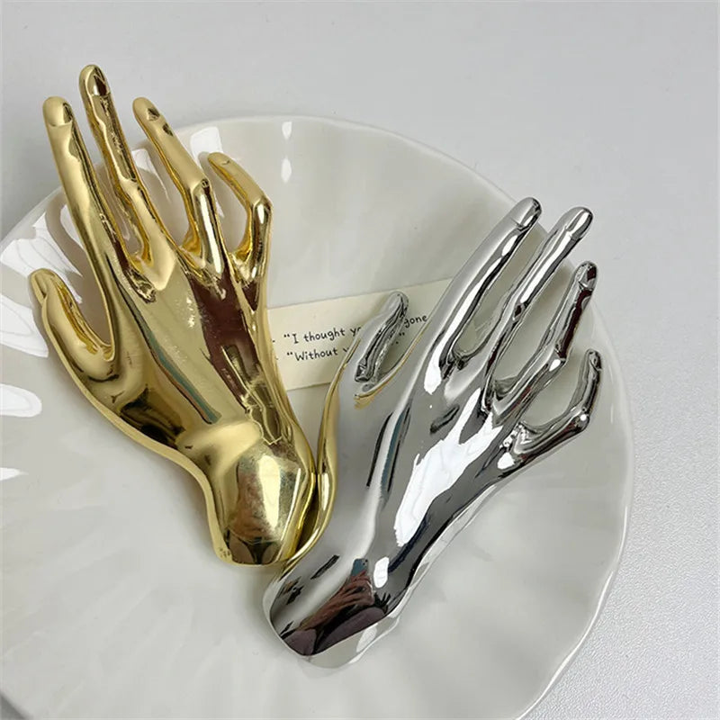 Yara's Metal Smooth Double Palm Hand-shaped Large Brooch- Silver, Gold