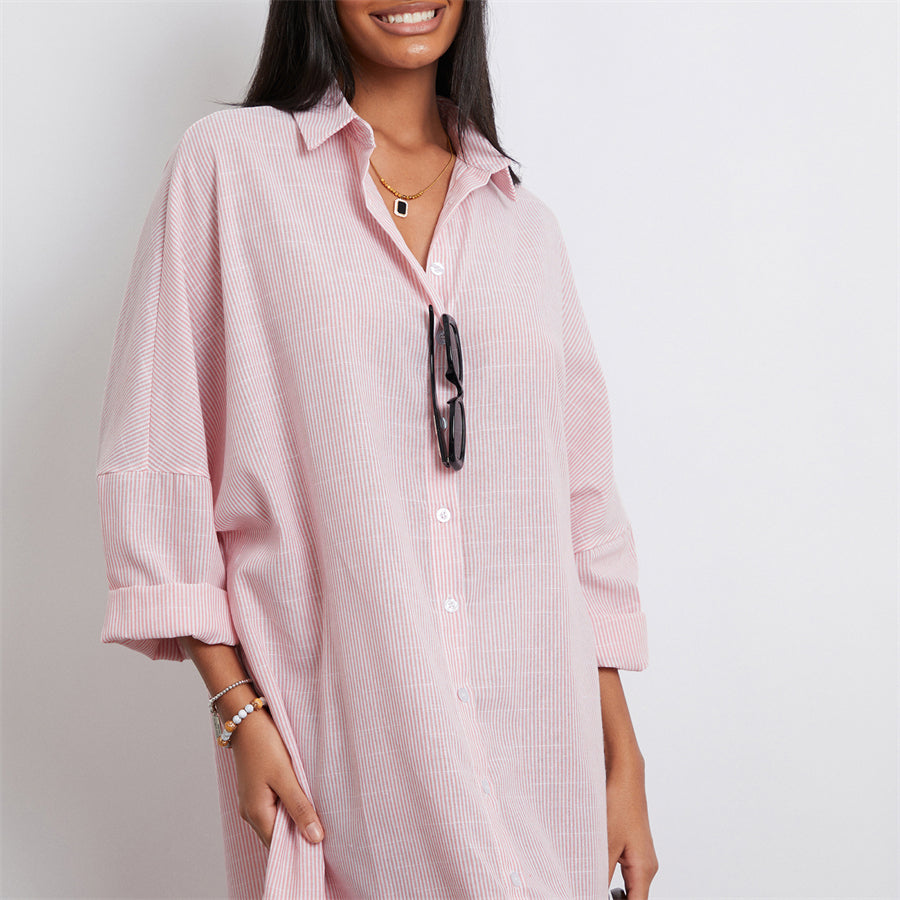 Rosa's Baggy, Loose, Striped, Trendy, Stylish, Boho, Vintage, Long Sleeves, Long Shirt Dress