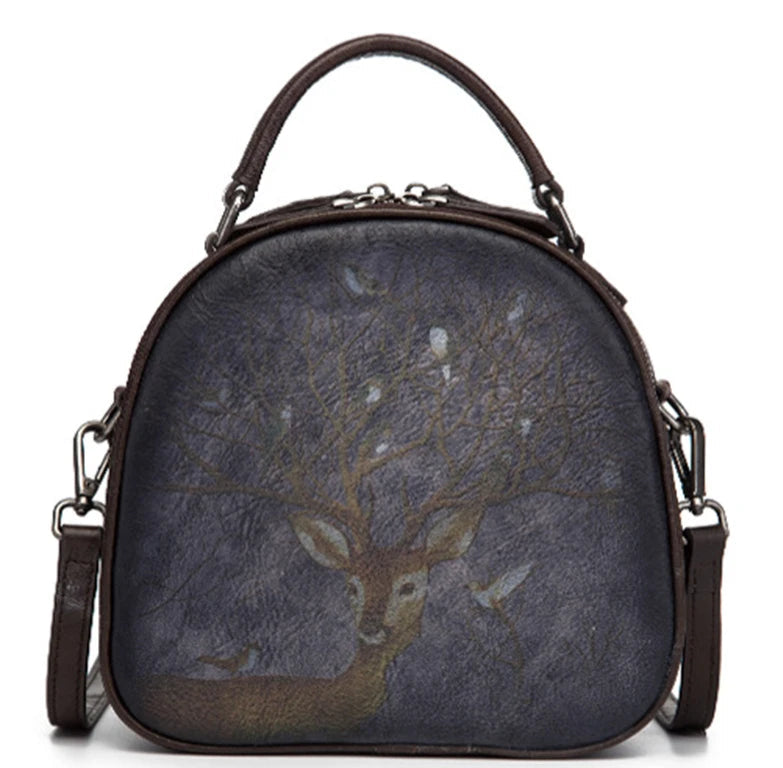 Bianca's Genuine Leather, Retro, Vintage, Stylish, Trendy, Deer Pattern, Handbag, Shoulder Bag