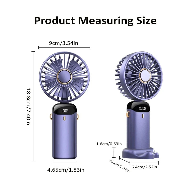 Portable Foldable Fan with Neck Hanging- Five Speeds -1800 mAh