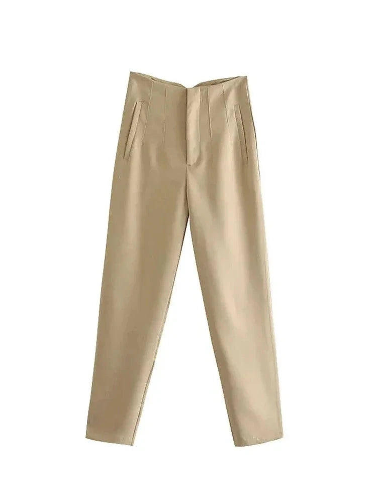 Heba's Chic Office High-waist Pants with zipper