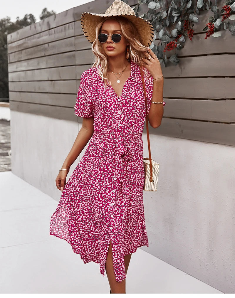 Kim's holiday Short Sleeves Ruffles casual elegant midi dress