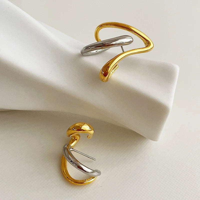 Tina's Copper Alloy, Two Tone, Trendy, Stylish, Minimal, Golden, Stud Earrings