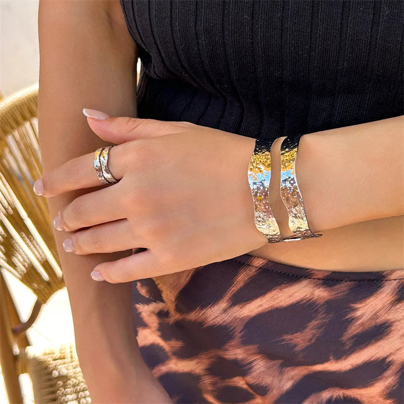 Haley's geometric design shaped Cuff Bangle and ring set