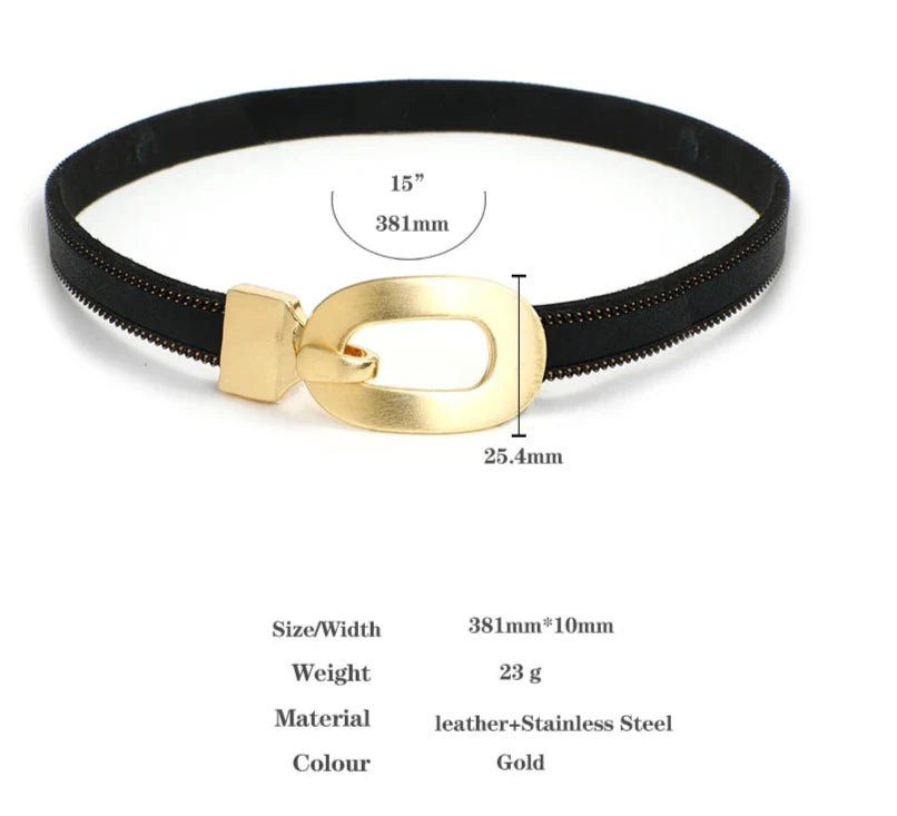 Sophie's Leather Choker Gothic Necklace - Gold