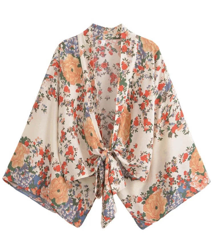Floral kimono-style garment on a white background