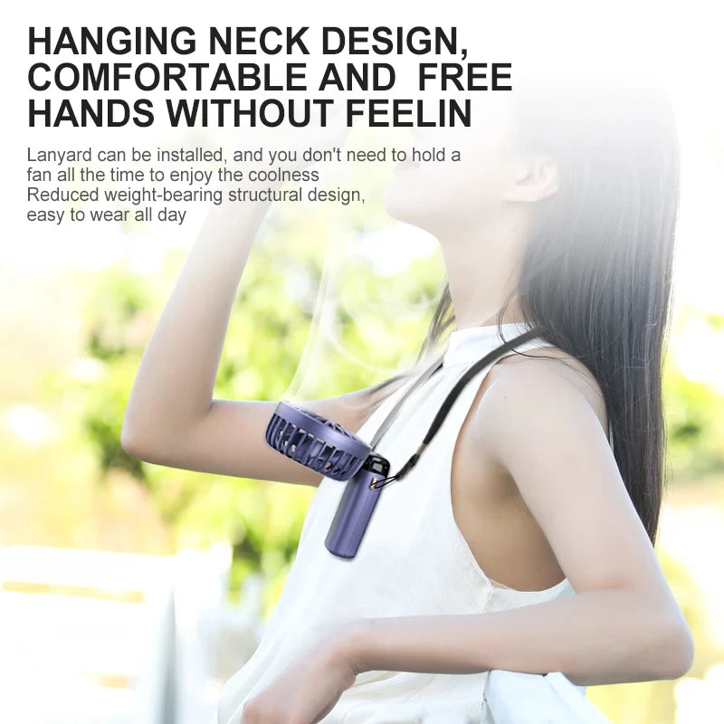 Portable Foldable Fan with Neck Hanging- Five Speeds -1800 mAh