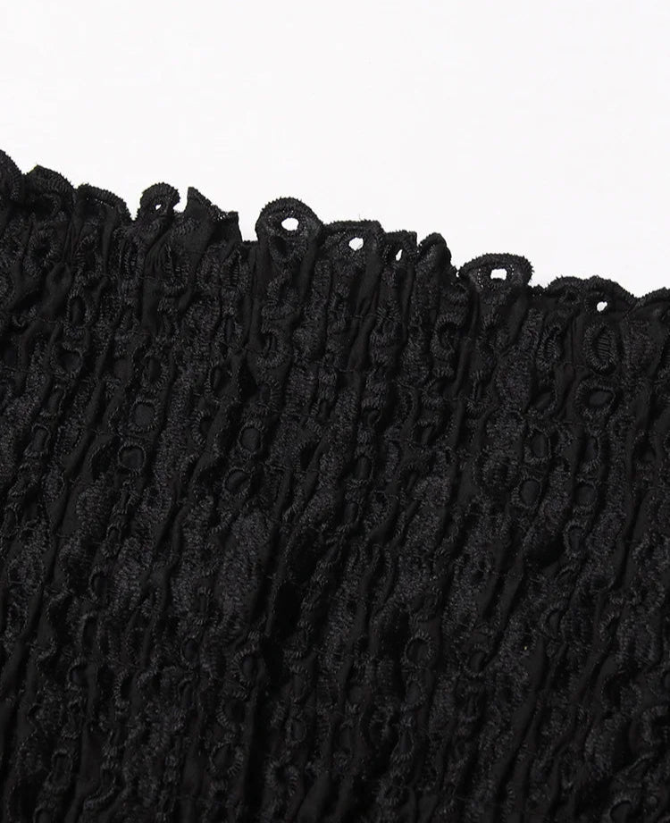 Close-up of black textured fabric with a white background