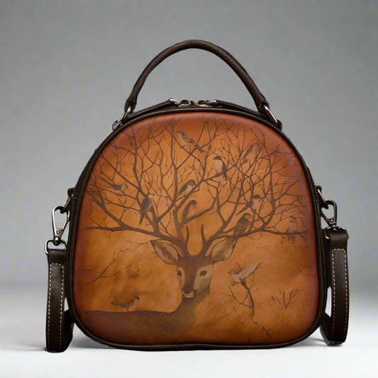 Bianca's Genuine Leather, Retro, Vintage, Stylish, Trendy, Deer Pattern, Handbag, Shoulder Bag