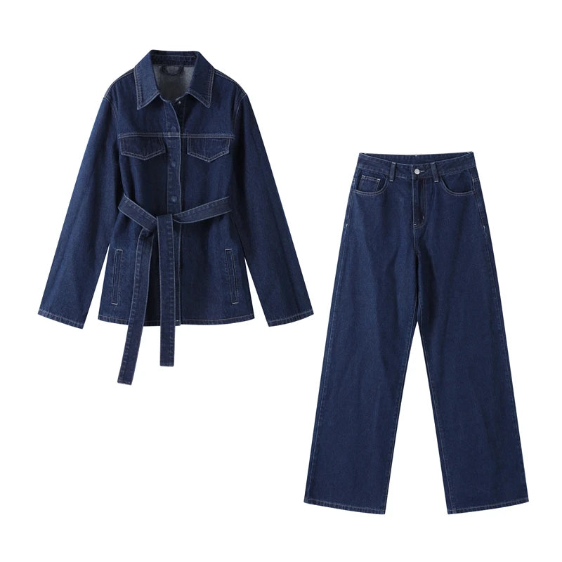 Julie's Casula, Elegant, Stylish, Trendy, Wide Leg, Long Jacket, Denim Outfit sets