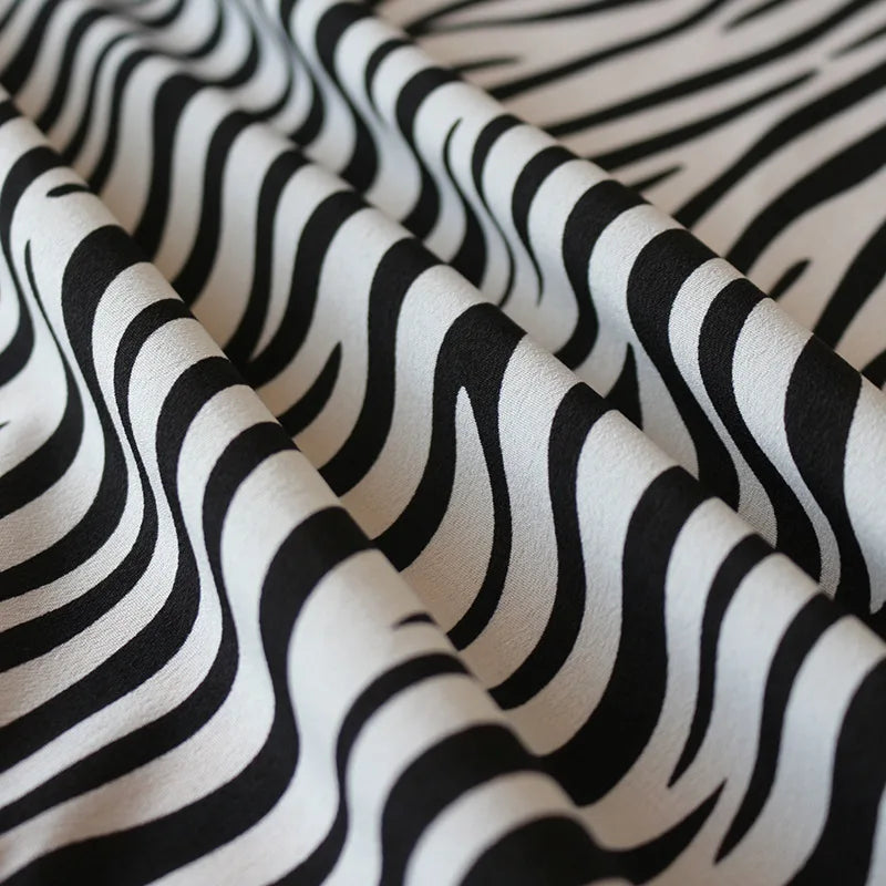 Zoe's Elegant, Zebra Print, Long Petal Sleeves, Trendy, Elegant, Stylish, Ruffles, Cross Pullover, Midi Dress