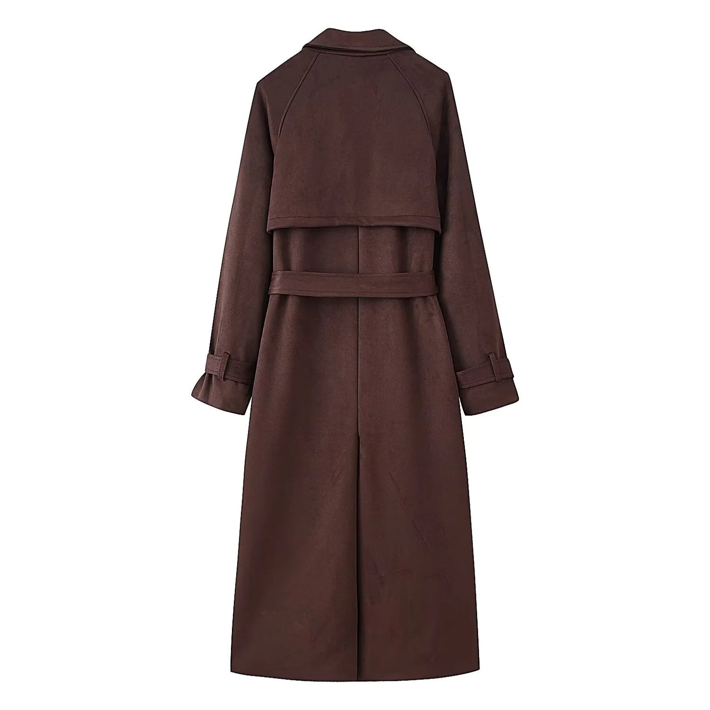 Sally's Solid, Suede, Winter, Double Breasted Stylish, Chic, Trendy, Long, Trench Coat