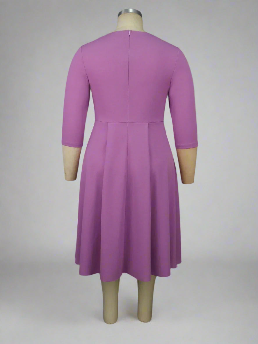 Gillan's Plus Size, Purple, Trendy, Stylish, Midi, Knee, Pleated, Office, Formal Dress