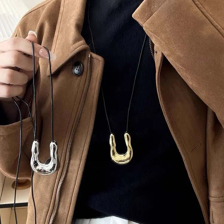 Harriet's Horseshoe, Punk Adjustable, Trendy, Stylish, Vintage, Leather Rope, Pendant Necklace