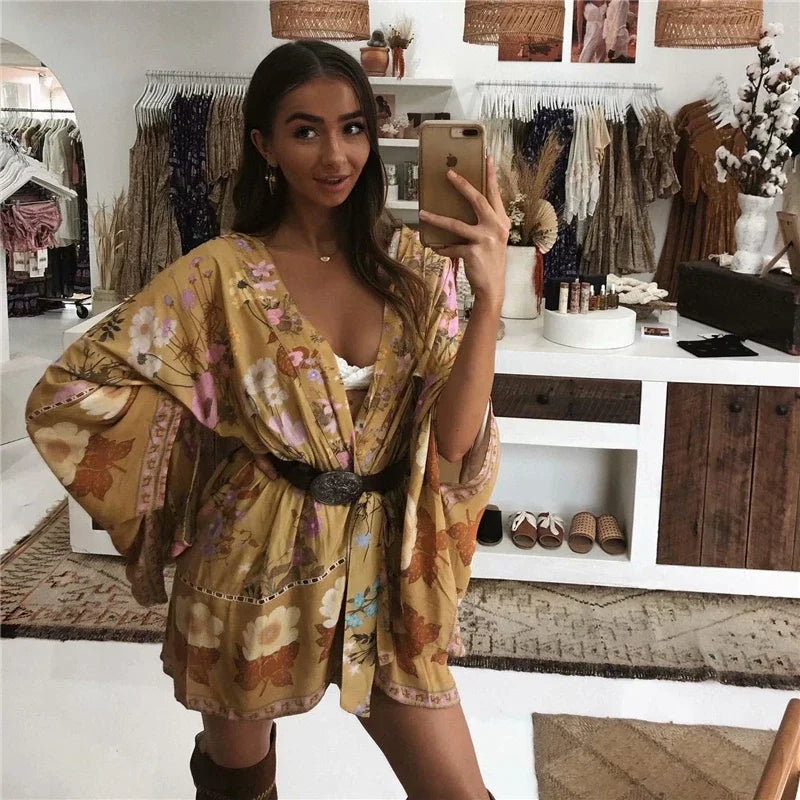 Julie's mini boho laced-up kimono