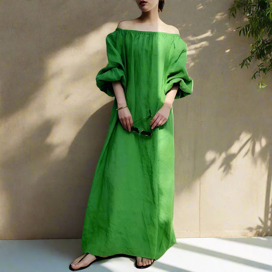 Rama's Slash Neck, Loose, Hollow Out, Off Shoulder, Stylish, Trendy, Maxi Dress