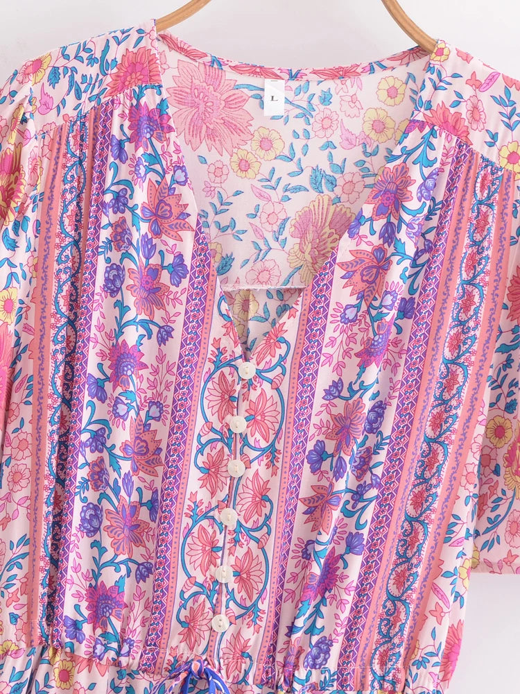 Dina's Vintage, Boho, Stylish, Trendy, Rayon, Floral, Printed, Long, Bohemian Dress