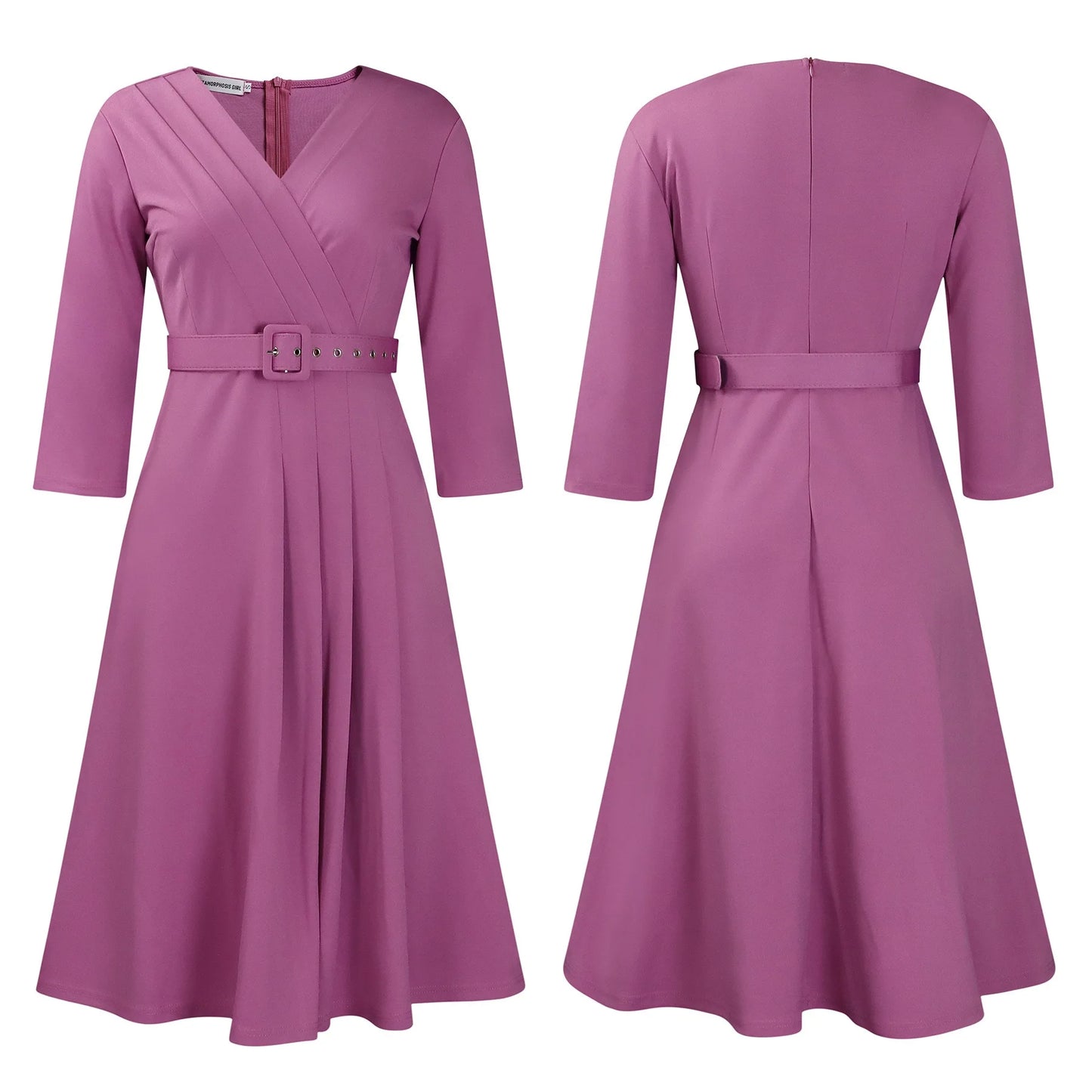 Samantha's Pleated, Trendy, Stylish, Formal, Office style, Sleeves, Midi Dress