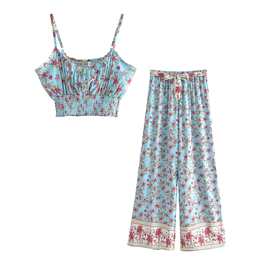 Noha's Boho, Vintage, Printed, Strap, Crop-Top, Multicolor, Stylish, Trendy, Outfit, Bohemian Sets.