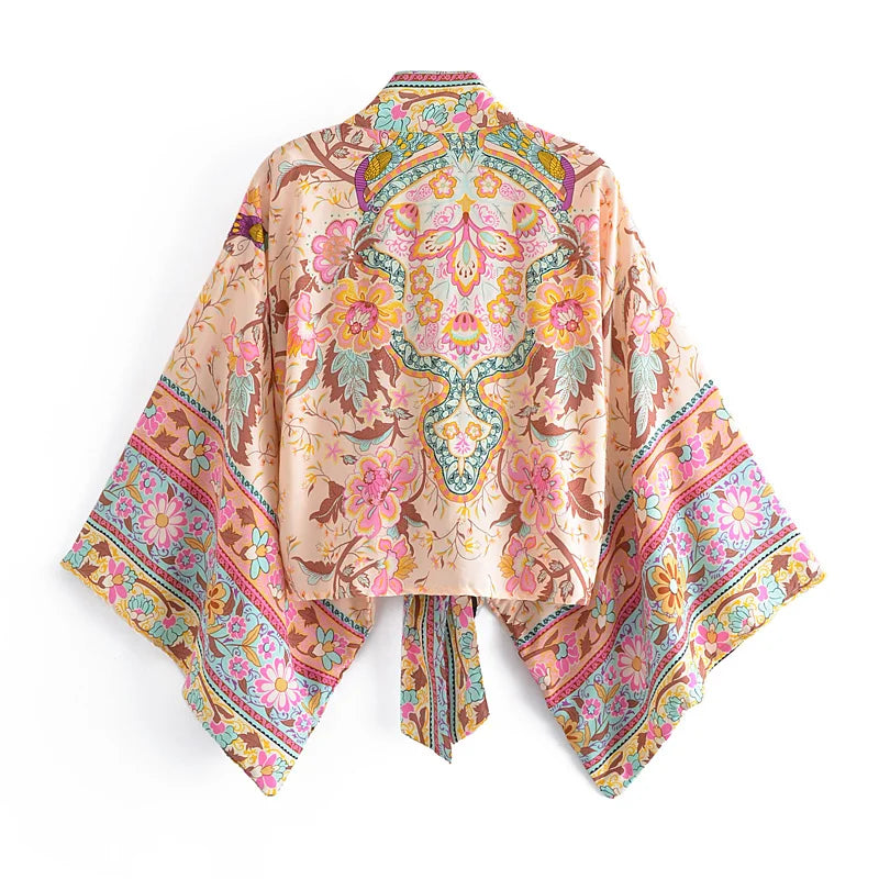 Irene's Boho, Short, Kimono, Robe, Stylish, Trendy, Printed, Hippie, Floral, Bohemian Top
