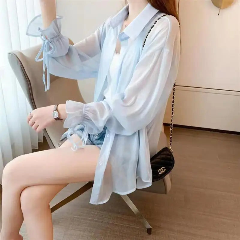 Dina's Summer Sunscreen long sleeves Transparent Blouse shirt