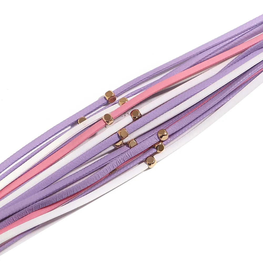 Tanya's Triple Color Leather Bohemian Metal Beads Multilayer Thin Strip Wrap Bracelets