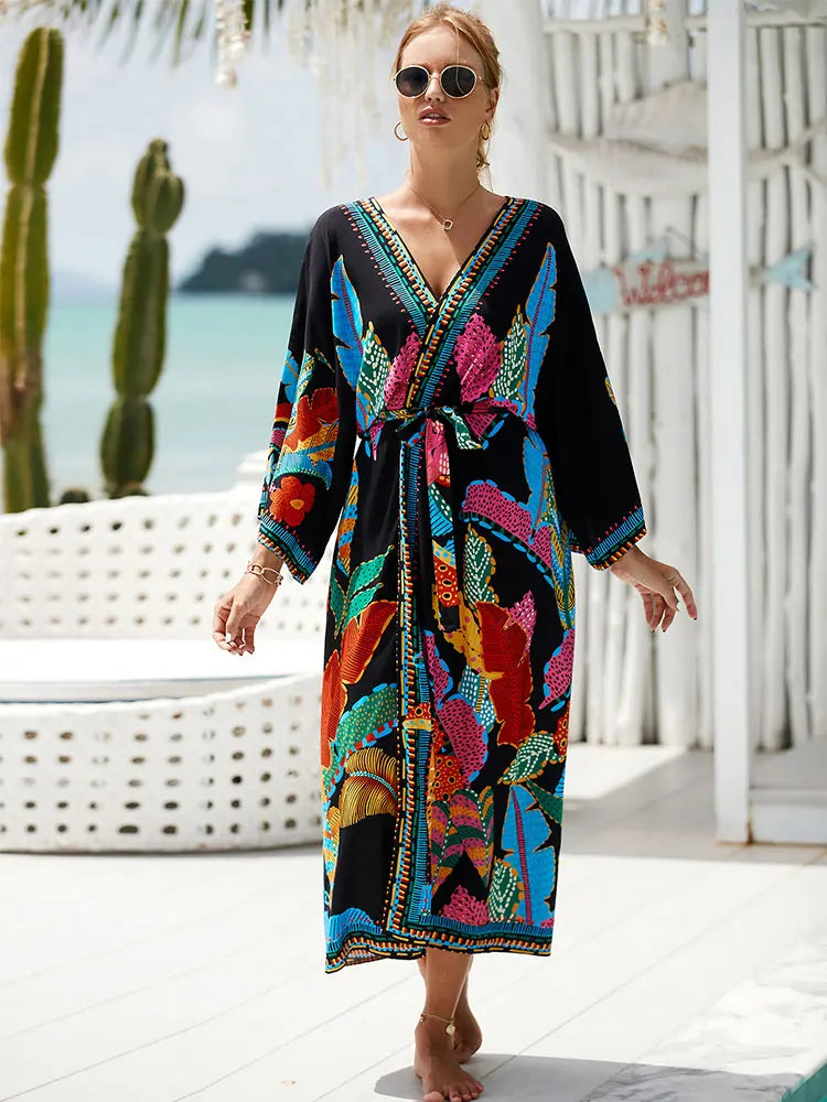 Hazel's printed beach coverup  kimono-one size