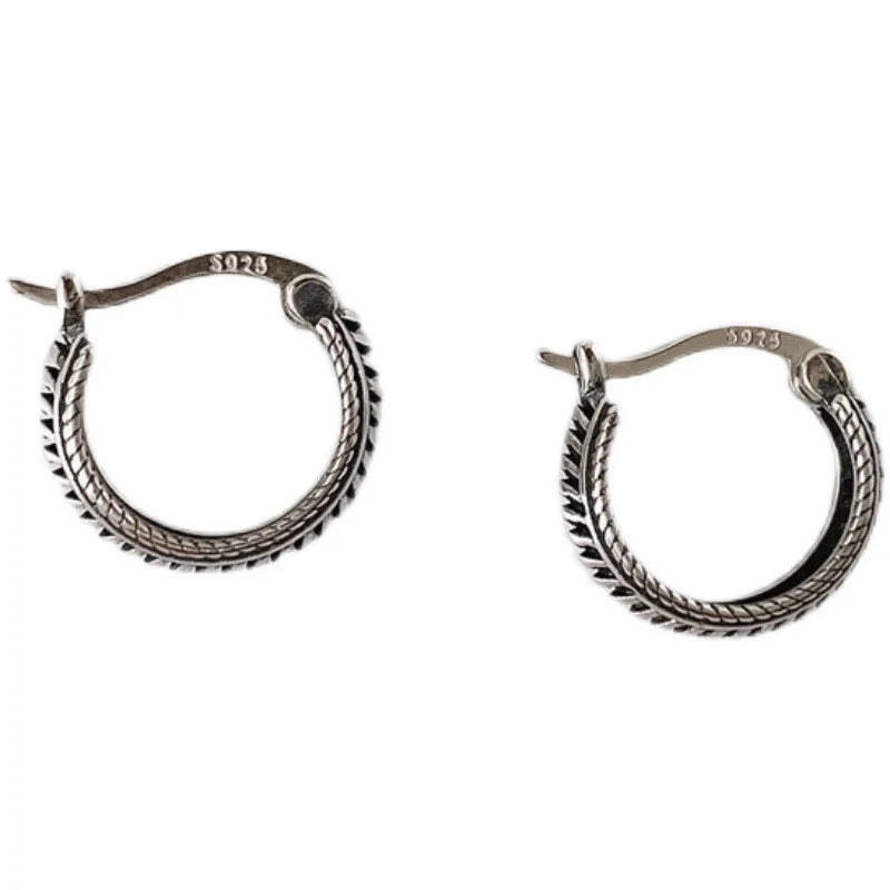 Mimi's 925 Sterling Silver, Trendy Simple, Retro Round, Hooped Earrings