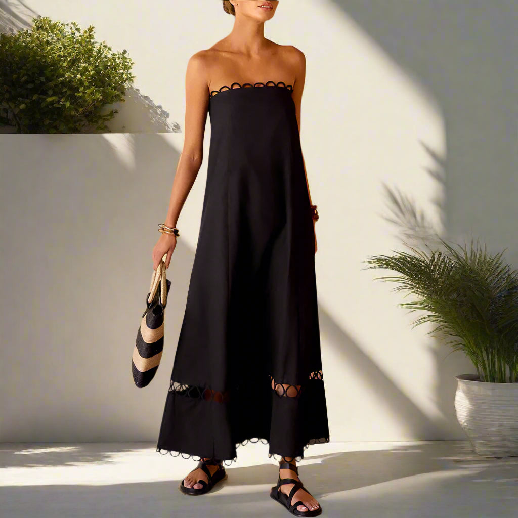 Nana's Strapless, Trendy, Boho, Stylish, Hollow Out, Midi, A-Line, Cocktail, Summer Dress
