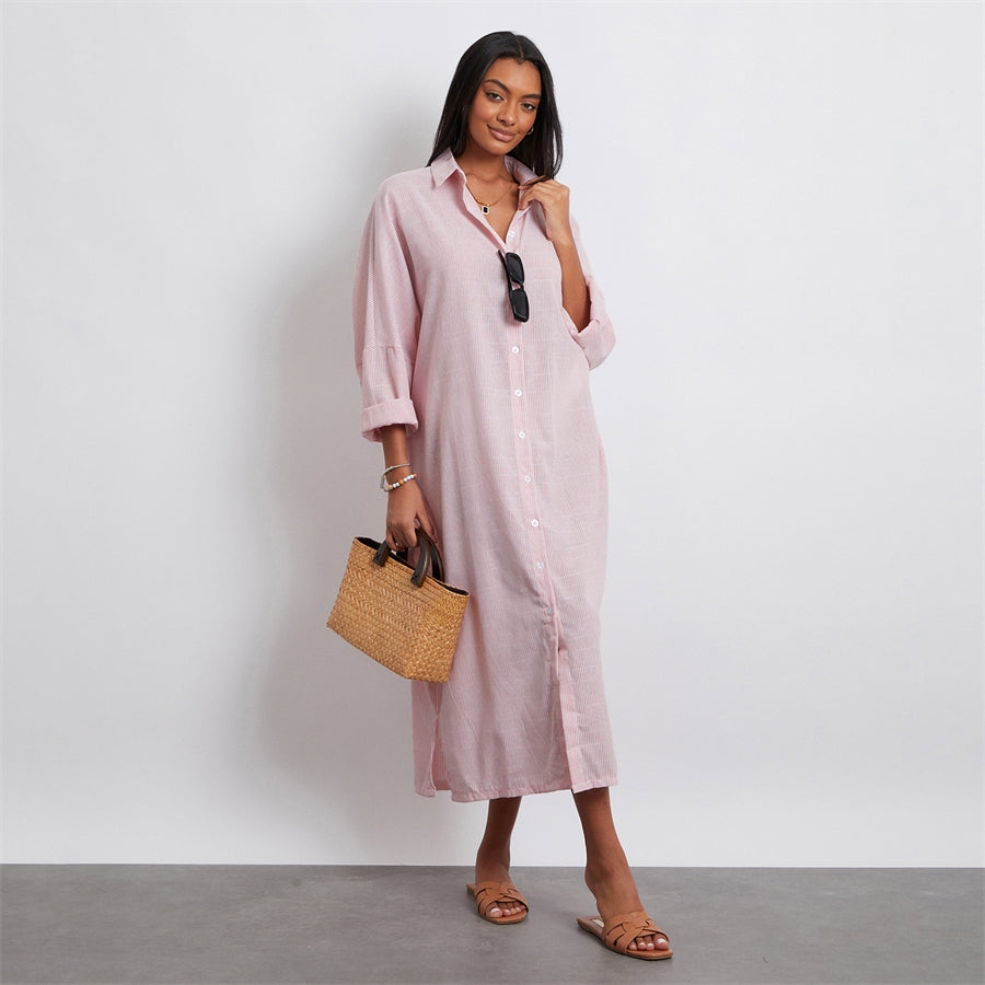 Rosa's Baggy, Loose, Striped, Trendy, Stylish, Boho, Vintage, Long Sleeves, Long Shirt Dress